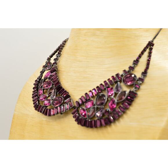 Carolee Lux Crystal Collar Necklace Baguette Rhinestone Royal Purple Signed Bin2 - Picture 5 of 12